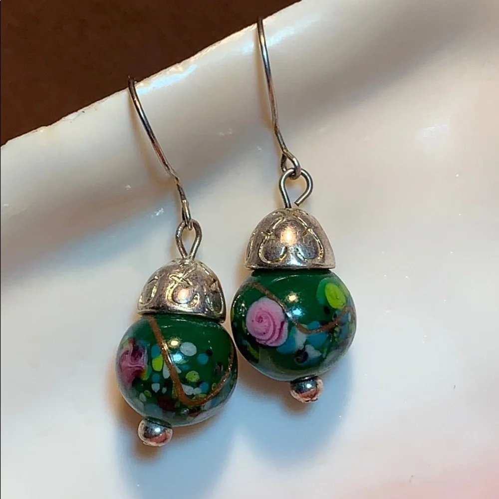 Hand-painted Murano glass bead BOHO earrings - Picture 2 of 8